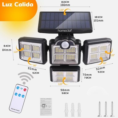 FOCO HOMECLAF LED SOLAR EXTERIOR 4 DIRECCIONES SENSOR CONTROL LUZ CÁLIDA NEGRO - 2
