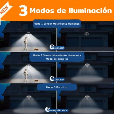FOCO HOMECLAF LED SOLAR EXTERIOR 4 DIRECCIONES SENSOR CONTROL LUZ CÁLIDA NEGRO - 6