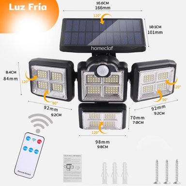 FOCO HOMECLAF LED SOLAR EXTERIOR LUZ FRÍA NEGRO - 2