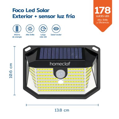 FOCO SOLAR 178 LED EXTERIOR CON SENSOR MOVIMIENTO HOMECLAF - 2