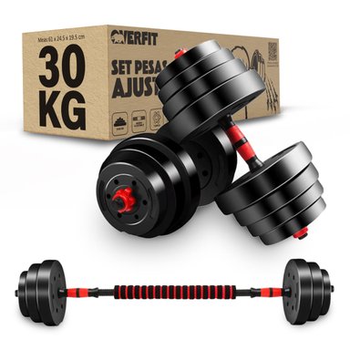 SET MANCUERNAS Y BARRA UNIBLES 30KG FITNESS PESAS AJUSTABLES - 1
