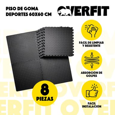 PISO OVERFIT GOMA EVA ALFOMBRA DEPORTIVA GIMANSIO 12MM 60X60 CM X8UN NEGRO - 2