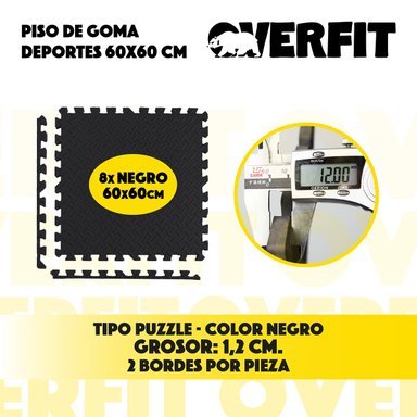 PISO OVERFIT GOMA EVA ALFOMBRA DEPORTIVA GIMANSIO 12MM 60X60 CM X8UN NEGRO - 3