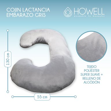 COJÍN HOWELL MATERNAL LACTANCIA EMBARAZADAS ALMOHADA BABYNEST GRIS - 3