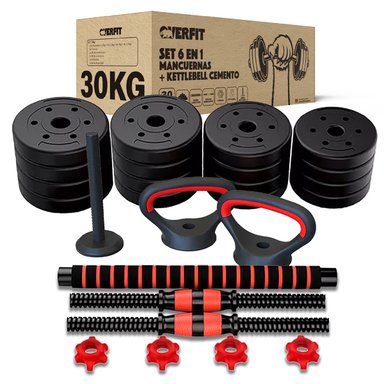 SET MANCUERNAS + BARRA + KETTLEBELL UNIBLES OVERFIT 30KG - 1