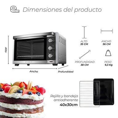 HORNO ELÉCTRICO KITCHEN-IT SILVER SERIES 45L DOBLE VIDRIO - 2
