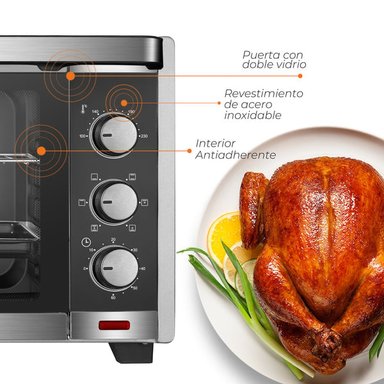 HORNO ELÉCTRICO KITCHEN-IT SILVER SERIES 45L DOBLE VIDRIO - 10