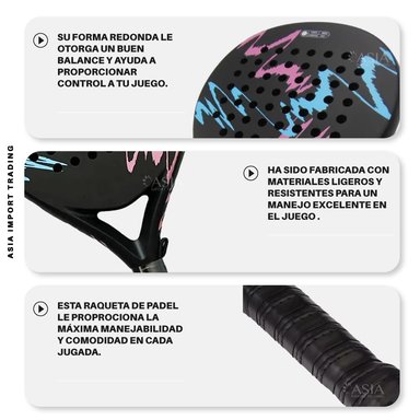 PALA PADEL PWRFITNESS EVA 4018 NEGRA CON ROSADO - 3