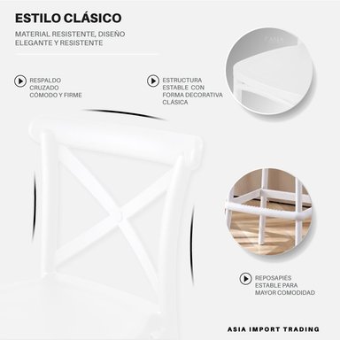 SILLA BAR HOME&DESIGN BLANCA CON RESPALDO CRUZADO - 3