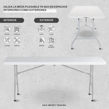 MESA PLEGABLE HOME&DESIGN BLANCA 180CM TIPO MALETA - 3