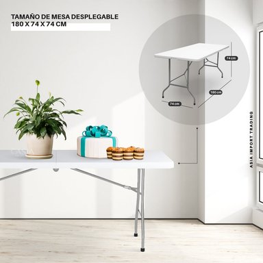 MESA PLEGABLE HOME&DESIGN BLANCA 180CM TIPO MALETA - 4