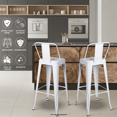 SILLA DE BAR BLANCA CON RESPALDO - 2