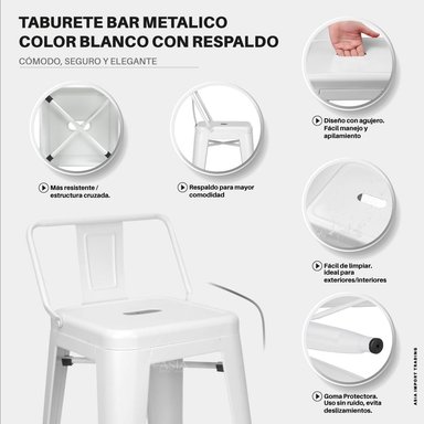 SILLA DE BAR BLANCA CON RESPALDO - 3