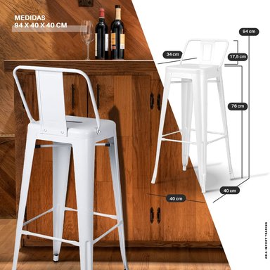 SILLA DE BAR BLANCA CON RESPALDO - 4