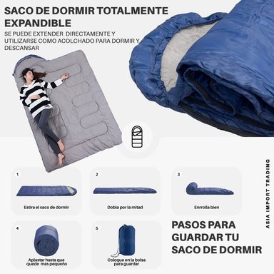 SACO DE DORMIR EXPANDIBLE 2 EN 1 AZUL MARINO 148X202 CM - 3
