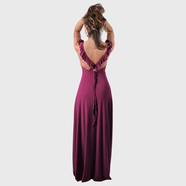 VESTIDO LARGO JAIPUR FRAMBUESA LYCRA VUELITOS MARIA PASKARO - 3