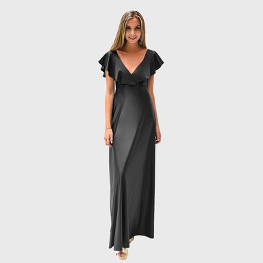 VESTIDO LARGO MUJER MARIA PASKARO NEGRO MARKEN LYCRA VUELOS - 1