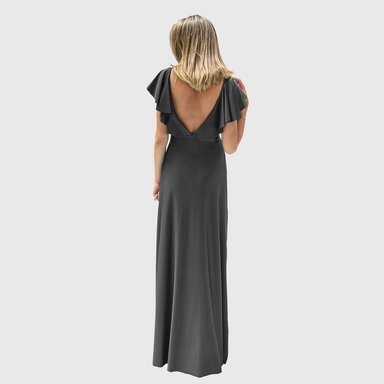 VESTIDO LARGO MUJER MARIA PASKARO NEGRO MARKEN LYCRA VUELOS - 4