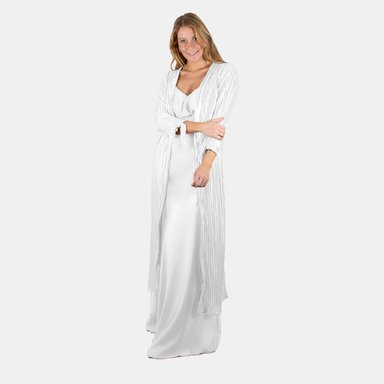 TAPADO KIMONO LARGO REGULAR FIT MUJER MARIA PASKARO CRUDO VERONA BLANCO PLISADO - 1