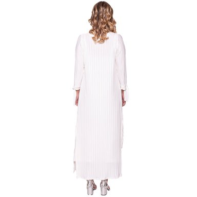TAPADO KIMONO LARGO REGULAR FIT MUJER MARIA PASKARO CRUDO VERONA BLANCO PLISADO - 3