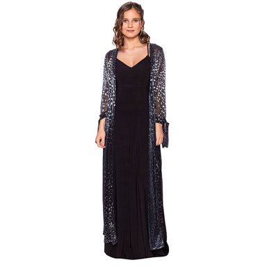 TAPADO KIMONO LARGO VERONA NEGRO MANCHAS PLATEADO PLISADO TRANSPARENTE MARIA PASKARO - 1