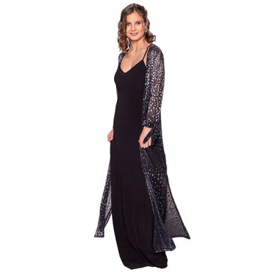 TAPADO KIMONO LARGO VERONA NEGRO MANCHAS PLATEADO PLISADO TRANSPARENTE MARIA PASKARO - 2