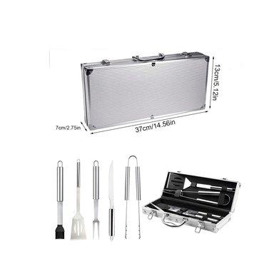 SET 5 ACCESORIOS PARRILLEROS DE ACERO Y MALETIN DE METAL - 3