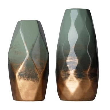 SET 2 JARRONES DE CERAMICA DORADO/VERDE - 1