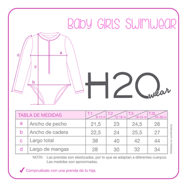 TRAJE DE BAÑO BEBE NIÑA H2O WEAR ROSADO ENTERO UV50+ M/LARGA - 3