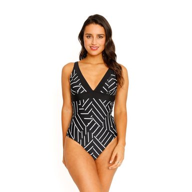 TRAJE DE BAÑO MUJER H2O WEAR ENTERO ESCOTE ESTAMPADO PARA NEGRO - 2