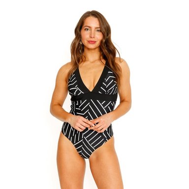 TRAJE DE BAÑO MUJER H2O WEAR ENTERO ESCOTE ESTAMPADO PARA NEGRO - 9