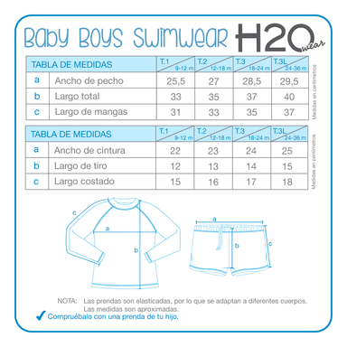 TRAJE DE BAÑO BEBE NIÑO SET UV50 M/LARGA HOT PANTS H2O WEAR - 4