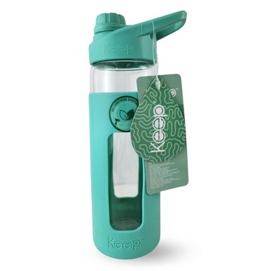 BOTELLA KEEP 470ML VIDRIO PROTECTOR AGUA DEPORTES OUTDOOR TURQUESA - 1