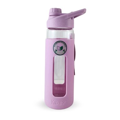 BOTELLA KEEP 470ML VIDRIO PROTECTOR AGUA DEPORTES OUTDOOR LILA - 1
