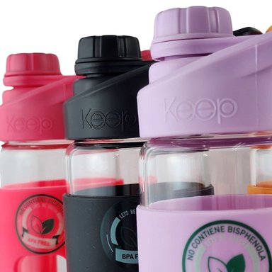 BOTELLA KEEP 470ML VIDRIO PROTECTOR AGUA DEPORTES OUTDOOR LILA - 8