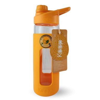 BOTELLA KEEP 470ML VIDRIO PROTECTOR AGUA DEPORTES OUTDOOR NARANJA - 1