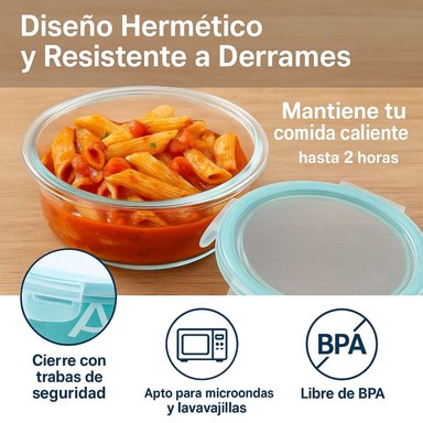 CONTENEDOR ALIMENTOS HERMETICO REDONDO 720ML VIDRIO ALLEGRA - 2