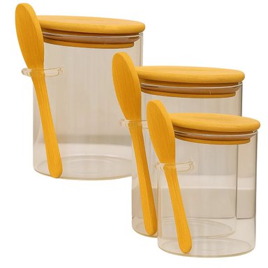 SET 3 FRASCO CONTENEDOR HERMETICO 550ML 12CM REDONDO CUCHARA - 1