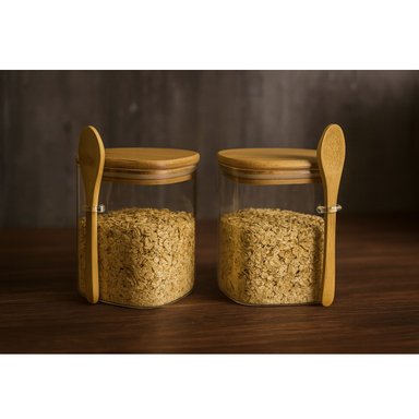SET 2 FRASCOS CONTENEDORES 700ML 12CM CUADRADO CUCHARA BAMBÚ - 3