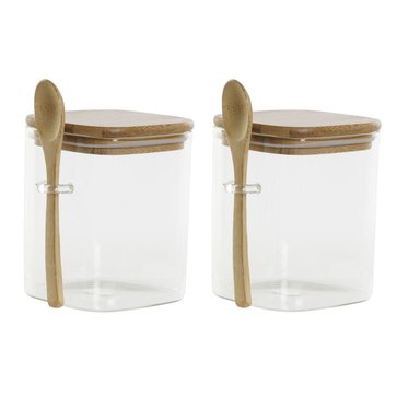 SET 2 FRASCOS CONTENEDORES 570ML 10CM CUADRADO CUCHARA BAMBÚ - 1