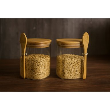 SET 2 FRASCOS CONTENEDORES 570ML 10CM CUADRADO CUCHARA BAMBÚ - 4