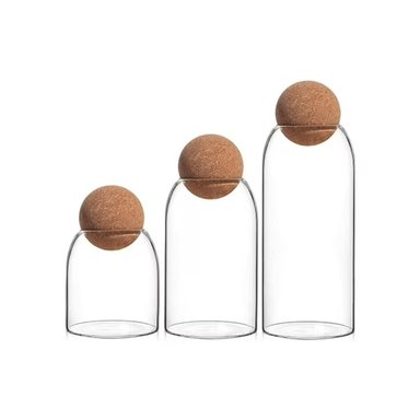 SET 3 BOTELLAS FRASCOS CONTENEDOR VIDRIO CON TAPA CORCHO - 1