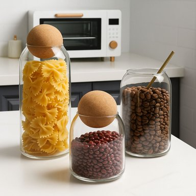 SET 3 BOTELLAS FRASCOS CONTENEDOR VIDRIO CON TAPA CORCHO - 2