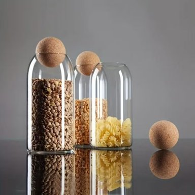 SET 3 BOTELLAS FRASCOS CONTENEDOR VIDRIO CON TAPA CORCHO - 5