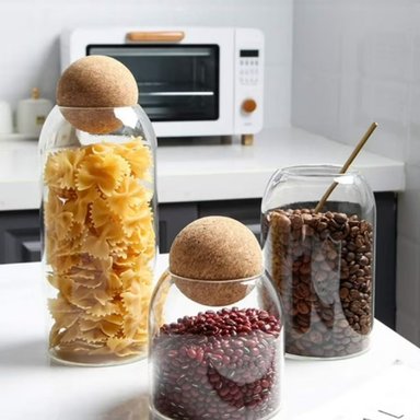 SET 3 BOTELLAS FRASCOS CONTENEDOR VIDRIO CON TAPA CORCHO - 6