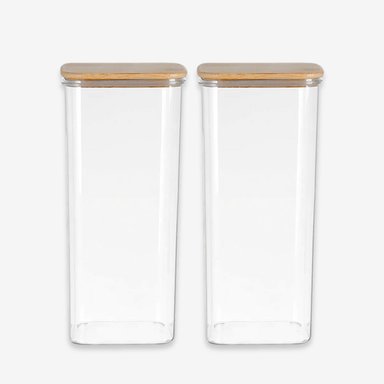 SET 2 FRASCOS HERMETICOS 600ML CUADRADO VIDRIO 18CM TAPA BAMBÚ - 1