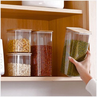 SET 2 FRASCOS HERMETICOS 600ML CUADRADO VIDRIO 18CM TAPA BAMBÚ - 2