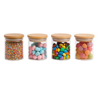 FRASCO TARRO HERMETICO 200ML RECIPIENTE VIDRIO 8CM TAPA BAMBÚ - 2