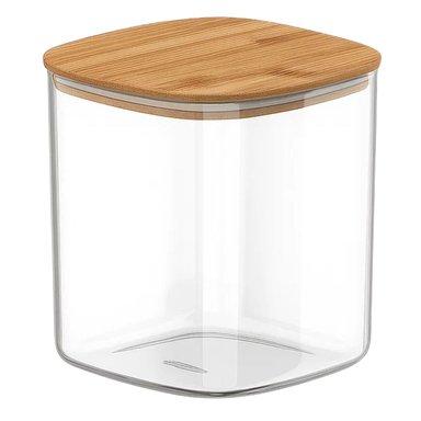 FRASCO TARRO HERMETICO CUADRADO 180ML VIDRIO 6CM TAPA BAMBÚ - 1