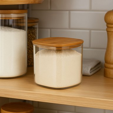 FRASCO TARRO HERMETICO CUADRADO 180ML VIDRIO 6CM TAPA BAMBÚ - 3